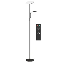HOMCOM Lampada da Terra con 2 Punti Luce Regolabile a 4 Livelli, Temperatura 2700K-6500K e Telecomando, Nero(m-1)