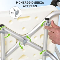 HOMCOM Sedia da Doccia in HDPE a 6 Altezze Regolabili con Schienale e Braccioli, 47x50x74-87 cm, Bianco e Argento(m-6)