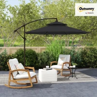 Outsunny 2.7m Garden Banana Parasol Cantilever Umbrella with Crank Handle, Double Tier Canopy and Cross Base for Outdoor, Hanging Sun Shade, Black(m-10)