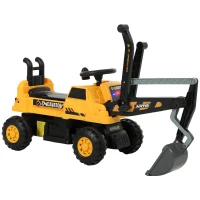 AIYAPLAY Excavator pentru șezut cu lopată și volan, caroserie rotativă, spătar reglabil pentru copii 1,5-3 ani, Galben(m-6)