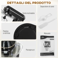 HOMCOM Impastatrice Planetaria 1400W con Ciotola 7L e 6 Velocità, Gancio Impastatore, Frusta e Sbattitore, Nero(m-7)