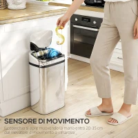 HOMCOM Bidone per Rifiuti da 30L con Sensore per Apertura e Chiusura Automatica, 33x25x57.5 cm, Argento(m-5)