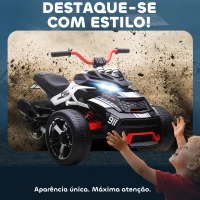 AIYAPLAY Quadricilo Elétrico para Crianças 12V com 2 Motores Velocidade até 5 km/h 3 Rodas Faróis Buzina Música 113x74x63 cm Preto e Branco(m-7)