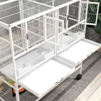 PawHut Gabbia per Uccelli Grande con Divisore, Ruote, 4 Contenitori, 4 Posatoi, Ripiano e 2 Vassoi Estraibili, 95x45,5x102 cm, Bianco(m-4)