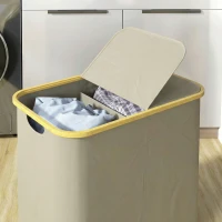 HOMCOM Cesto porta biancheria doppio pieghevole 80 L, con coperchio, maniglie scanalate, beige(m-5)