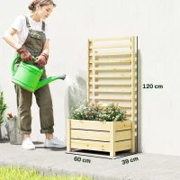 Outsunny Verhoogde plantenbak met trellis van hout, afwateringsgat & geotextielvoering 60 x 39 x 120 cm natuurlijk hout(m-3)