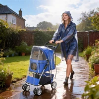 PawHut Poussette pliable pour chiens avec housse anti-pluie, roues pivotantes et coussin lavable, Bleu(m-2)