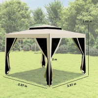 Outsunny 3 x 3 m Gazebo, Netting Party Tent, Patio Canopy Outdoor Event Shelter with Double Tier Roof, Beige(m-3)