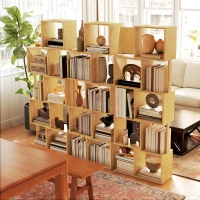 HOMCOM Libreria Moderna Asimmetrica a 5 Livelli in Bambù, 62.5 x 23 x 165 cm, Colore Legno Naturale(m-8)