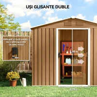 Outsunny Casută de Grădină, Magazie de Exterior pentru Unelte cu 2 Uși Culisante și 4 Prize de Aerisire, 236x174x190 cm, Gri(m-5)