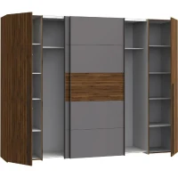 Armoire NARAGO - Décor Noyer Bakersfield et gris - 2 portes coulissantes + 2 portes battantes - L270 x P61 x H210 cm(m-3)