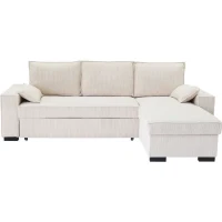 Canapé d'angle convertible réversible MARLON beige - Méridienne avec coffre - Velours côtelé  L 240 x P 143 x H 85cm(m-1)