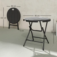 Outsunny Masă de Grădină, rotundă, pliabilă, pentru 4 persoane, efect lemn, oțel+plastic, gri închis, 80 x 80 x 73 cm(m-3)