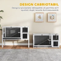 PawHut Cușcă pentru Iepuri de Interior Convertibilă, Căsuță Ridicată din Lemn cu Tavă Detașabilă și Acoperiș Rabatabil, pentru Hamsteri Sirieni, Gerbili și Porcușori de Guineea, Gri(m-4)