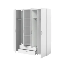 Armoire VARIA - Décor blanc - 4 portes battantes + 2 miroirs + 2 tiroirs - L 160 x H 185 x P 51 cm - PARISOT(m-6)