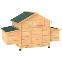 PawHut Wooden Outdoor Chicken Coop with 2 Nests Removable Tray Perches Waterproof Roof 150x100x96.5 cm Yellow(m-6)