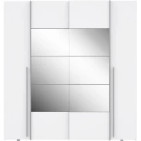 Armoire NARAGO - Décor Blanc mat - 2 portes coulissantes + miroir + 2 portes battantes + 2 penderies - L200 x P61 x H210 cm(m-3)