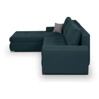 Canapé d'angle convertible réversible + coffre de rangement - Tissu Bleu - L 289 x P 94/188 x H 88 cm - INDIAN(m-4)