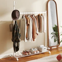 HOMCOM Burro para Ropa con Ruedas 5 Ganchos Barra para Colgar y Balda Inferior para Recibidor Entrada 120x43x171 cm Blanco(m-7)