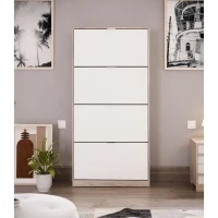Meuble a chaussures - 4 Portes - Chene et blanc - 75x24x154 cm - Leona(m-2)