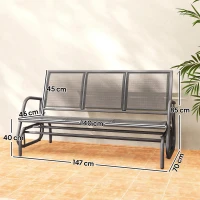 Outsunny Panchina a Dondolo da Giardino a 3 Posti in Metallo e Tessuto a Rete Traspirante, 147x70x85cm, Grigio(m-3)