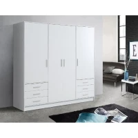 Armoire 4 portes battantes + 6 tiroirs - Bois aggloméré - Blanc mat - L 206,5 x P 60 x H 200 cm - JUPITER(m-2)