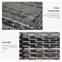 Outsunny Mesa de Jardim em Vime Sintético Mesa Auxiliar com Vidro Temperado para Terraço Pátio, Varanda 85x50x39 cm Cinzento(m-5)