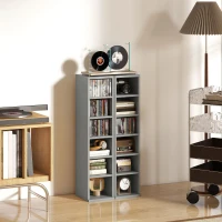 HOMCOM Set of 2 CD Media Display Shelf Unit Tower Rack with Adjustable Shelves, Light Grey(m-9)