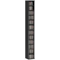 HOMCOM Set of 2 CD Media Display Shelf Unit Tower Rack with Adjustable Shelves, Black(m-10)
