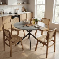 HOMCOM Ronde eettafel voor 4 personen, keukentafel in industriële stijl met stalen poten, voor eetkamer, keuken, grijs(m-7)