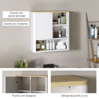 HOMCOM Armario de Baño de Pared con Puerta Corredera 5 Compartimentos y Estantes Ajustables 60x20x62 cm Blanco(m-6)