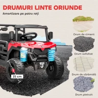 AIYAPLAY Mașină Electrică pentru Copii UTV 12V Off-road cu Portbagaj, 2 Motoare, Centură în 3 Puncte, Telecomandă, Suspensii, USB, Muzică, Lumini, 1.8-3.7 km/h, 3-8 Ani, Roșu(m-9)