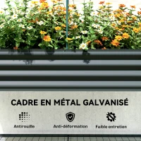 Outsunny Bazin de grădină pe picioare din metal cu seră, jardiniere ridicată cu căptușeală și poliță inferioară, Gri închis(m-4)