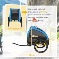 PawHut Remorcă pliabilă pentru câini cu reflectoare, ferestre din plasă, roți, ușă, steguleț de siguranță pentru câini până la 20 kg 138x70x89 cm Albastru(m-3)