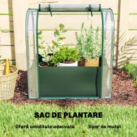 Outsunny Mini Seră de Grădină cu Sac de Plantare, Seră pentru Grădină cu Ușă Rulabilă, Structură din Oțel, Acoperire din Plastic, pentru Legume, Flori, Plante, Verde Închis(m-4)