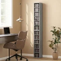 HOMCOM Set of 2 CD Media Display Shelf Unit Tower Rack with Adjustable Shelves, Light Grey(m-2)