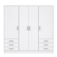 Armoire 4 portes battantes + 6 tiroirs - Bois aggloméré - Blanc mat - L 206,5 x P 60 x H 200 cm - JUPITER(m-3)