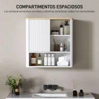 HOMCOM Armario de Baño de Pared con Puerta Corredera 5 Compartimentos y Estantes Ajustables 60x20x62 cm Blanco(m-4)