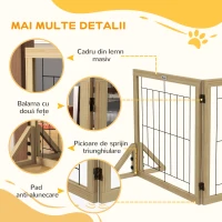 PawHut Gard pliabil pentru câini, gard de siguranță pentru animale de companie și căței cu 3 panouri și suporturi triunghiulare, 210x70 cm, lemn natural(m-7)