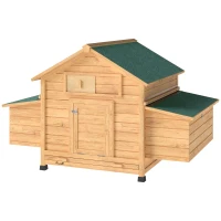 PawHut Wooden Outdoor Chicken Coop with 2 Nests Removable Tray Perches Waterproof Roof 150x100x96.5 cm Yellow(m-7)