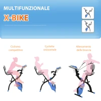HOMCOM Cyclette Pieghevole con Resistenza Magnetica 8 Livelli, Sensore di Frequenza Cardiaca, Volano 2.5kg, Azzurro(m-8)