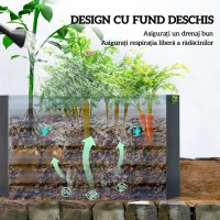 Outsunny Pat de Grădină Ridicat pentru Exterior cu Fund Deschis și Bare de Susținere, Jardinieră din Oțel Galvanizat, pentru Flori, Legume, Balcon sau Grădină, 180x90x57,5 cm, Gri Închis(m-6)