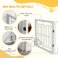 PawHut Poartă Pliabilă pentru Câini, Poartă de Siguranță pentru Animale și Căţei cu 4 Panouri și Picioare Triunghiulare, 280x70 cm, Alb(m-7)