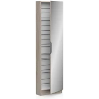 Armoire a chaussures - 12 Paires - Décor Chene - 1 porte avec miroir - L50 x P20x H180 cm - ZAPATERO(m-1)