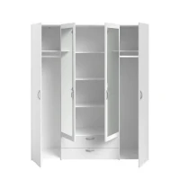 Armoire VARIA - Décor blanc - 4 portes battantes + 2 miroirs + 2 tiroirs - L 160 x H 185 x P 51 cm - PARISOT(m-3)