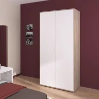 Armoire de chambre AALBORG - Décor Blanc et chene - 2 portes battantes - L100 x P50,2 x H204,3 cm - PARISOT(m-1)