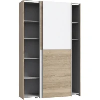 Armoire 2 portes coulissantes multifonction - Blanc et chene clair - L120 x P41,6 x H190,5 cm - OZZULA(m-5)