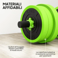SPORTNOW Set Pesi da Palestra 4 in 1 da 20kg, Convertibile in Kettlebell, 2 Manubri, Bilanciere e Supporto Flessioni, Verde(m-7)