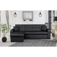 Canapé d'angle réversible convertible 3 places - Simili noir - Contemporain - L 235 x P 85 - 153 cm - ROMAN(m-2)