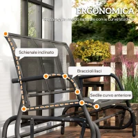 Outsunny Panchina a Dondolo da Giardino a 3 Posti in Metallo e Tessuto a Rete Traspirante, 147x70x85cm, Nero(m-8)